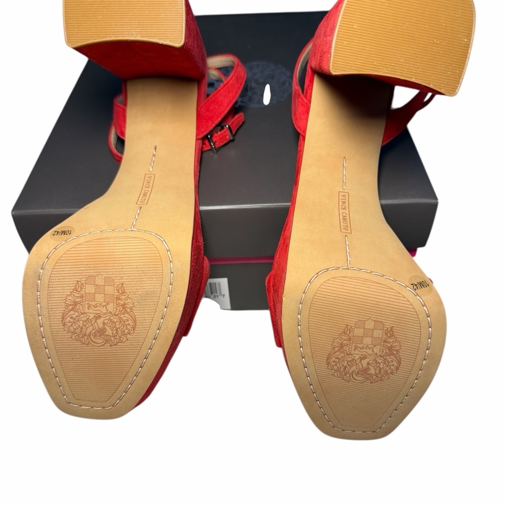 Vince Camuto Chastin Razz Red Suede Block Platform Heel Sandals | Size 10 | - Picture 3 of 8